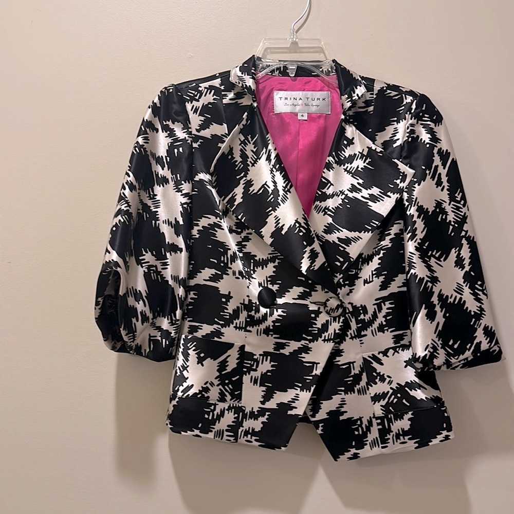 Trina Turk Black and Cream Blazer with Buttons